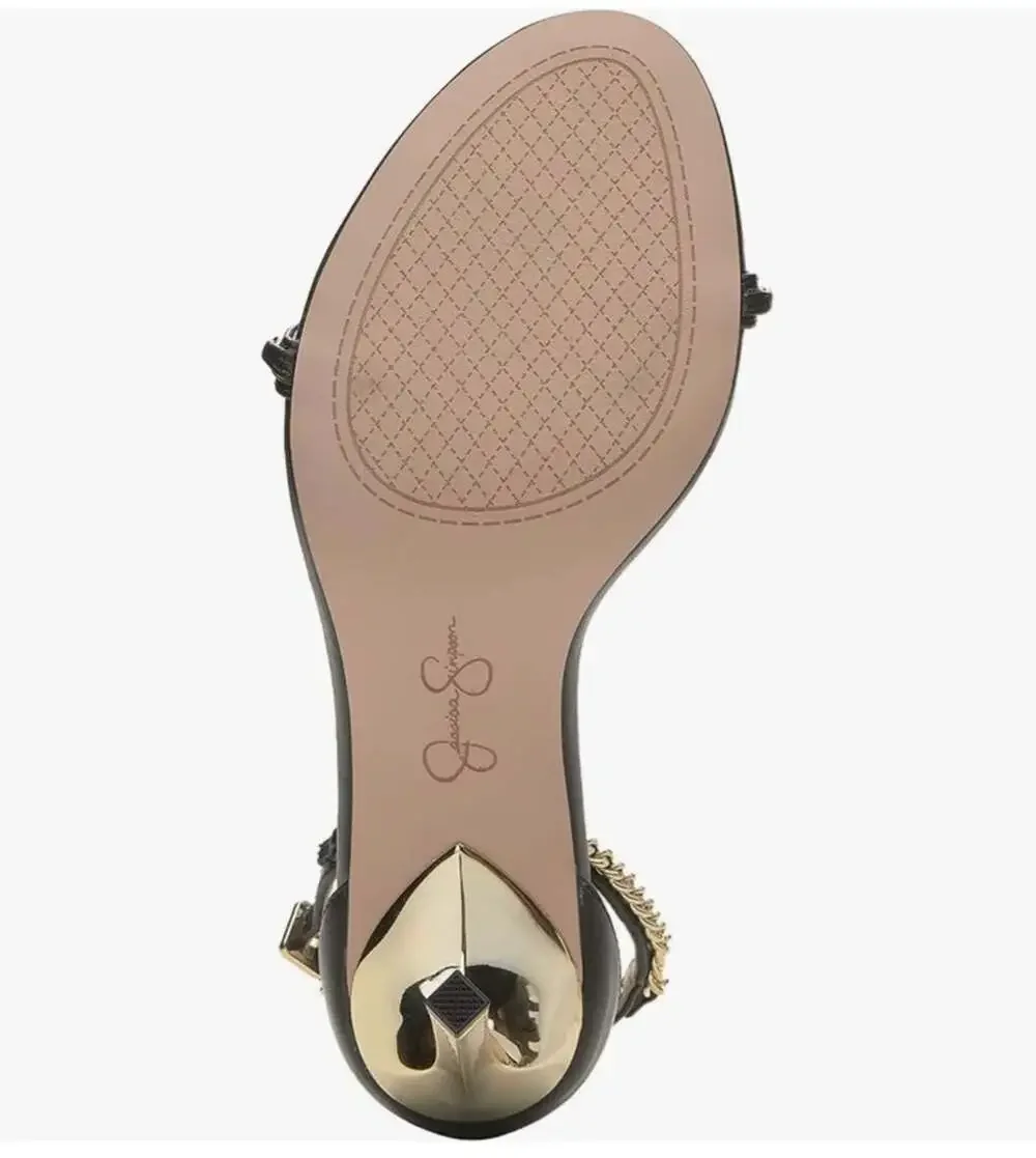 Jessica Simpson Qiven Chain T-Strap Dress Sandals,Black/Gold,9.5 - Picture 9 of 16